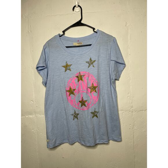 Label + Thread Womens Graphic Ava Tee - Sky World Peace Stars Size Large - Picture 2 of 8